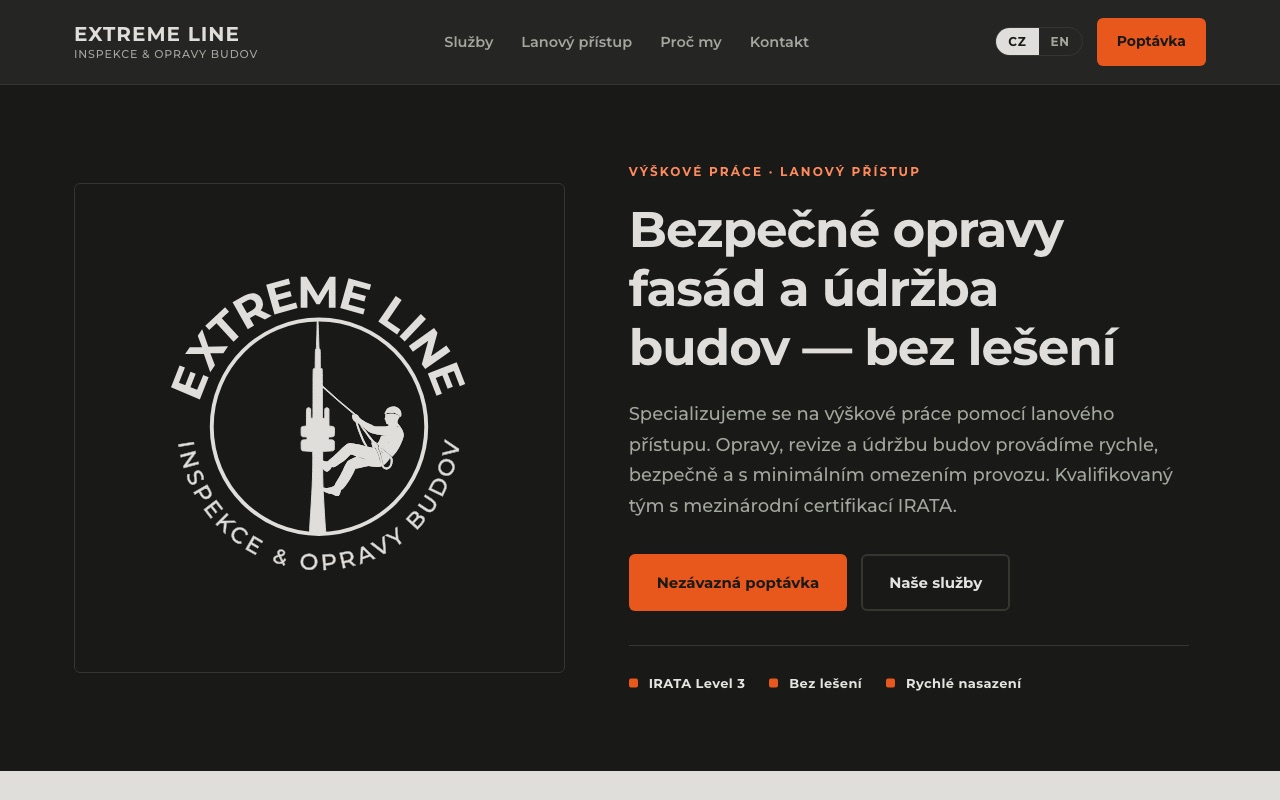 Náhled webu Extreme Line — výškové práce lanovým přístupem