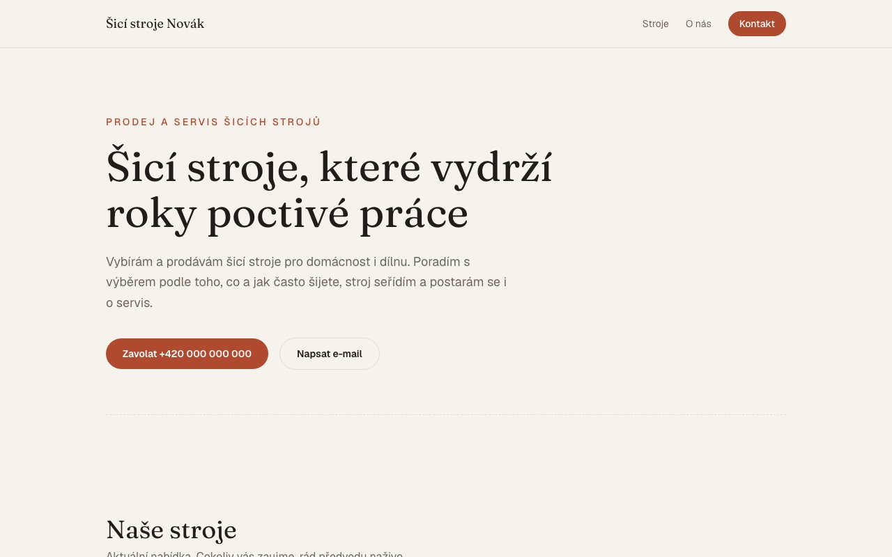Náhled webu prodejny šicích strojů